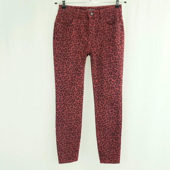 DL1961 Florence Ankle Jeans Size 27 Red Animal Print Stretch Waist Skinny Jeans - Picture 3 of 10
